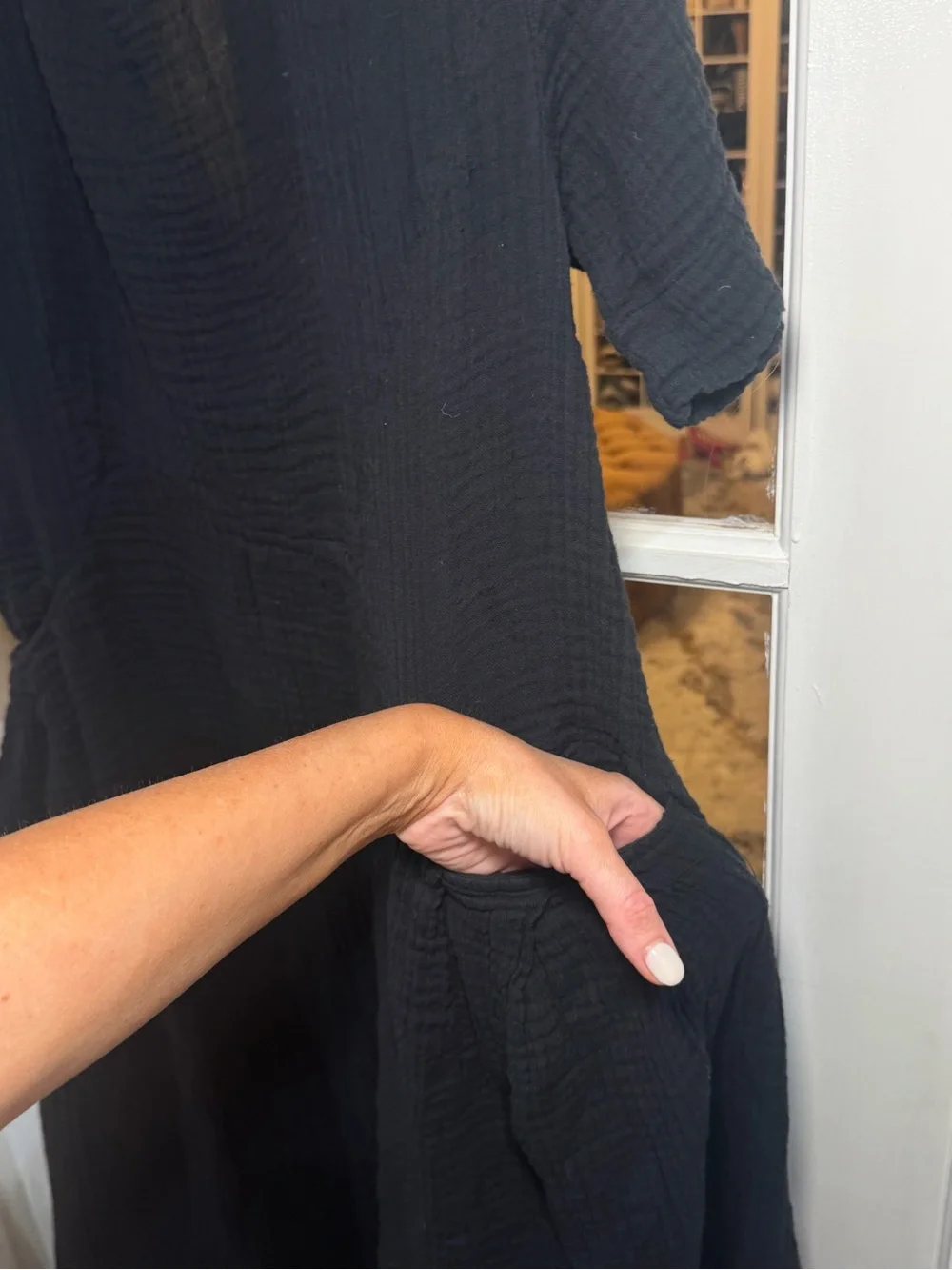 ▪️🖤 Free People Black Textured Linen Midi Dress‎ (with pockets!!) 🖤▪️